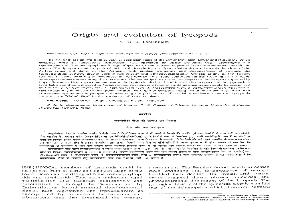 Origin and Evolution of Lycopods 