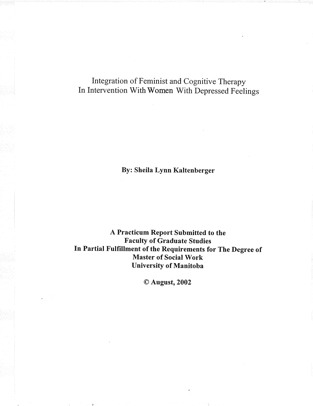 Integration of Feminist and Cognitive Therapy in Intervention with Women with Depressed Feelings