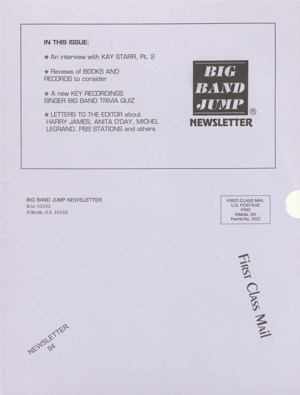 BIG BAND JUMP NEWSLETTER FIRST-CLASS MAIL Box 52252 U.S