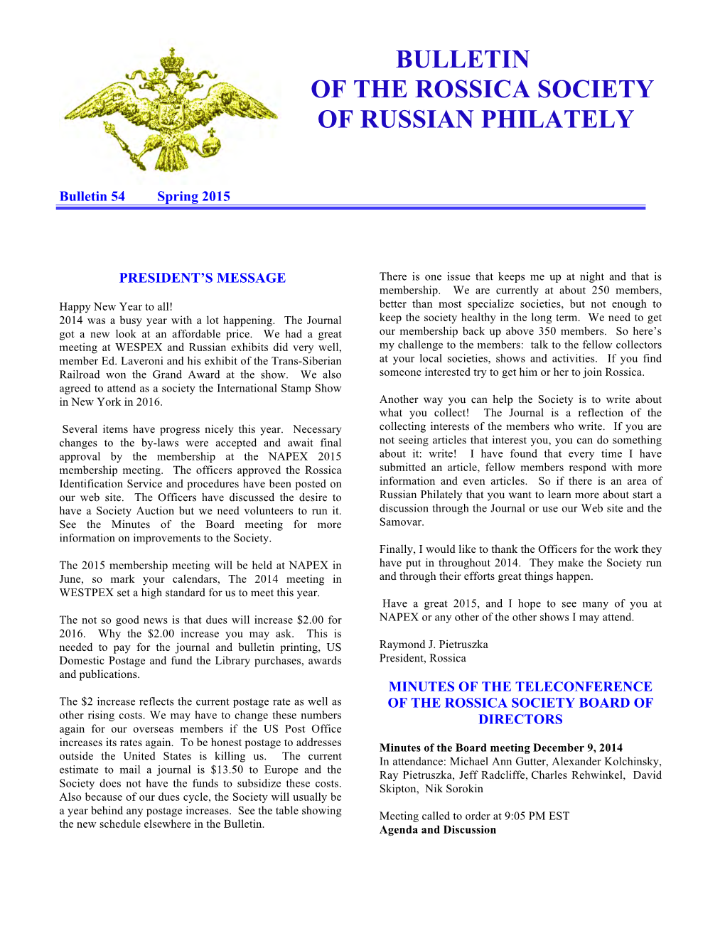 Bulletin of the Rossica Society of Russian Philately