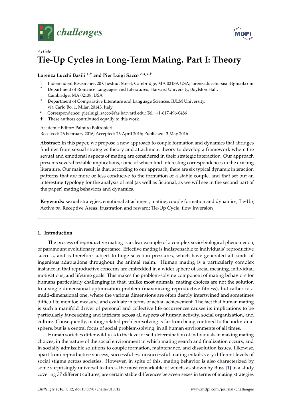 Tie-Up Cycles in Long-Term Mating. Part I: Theory