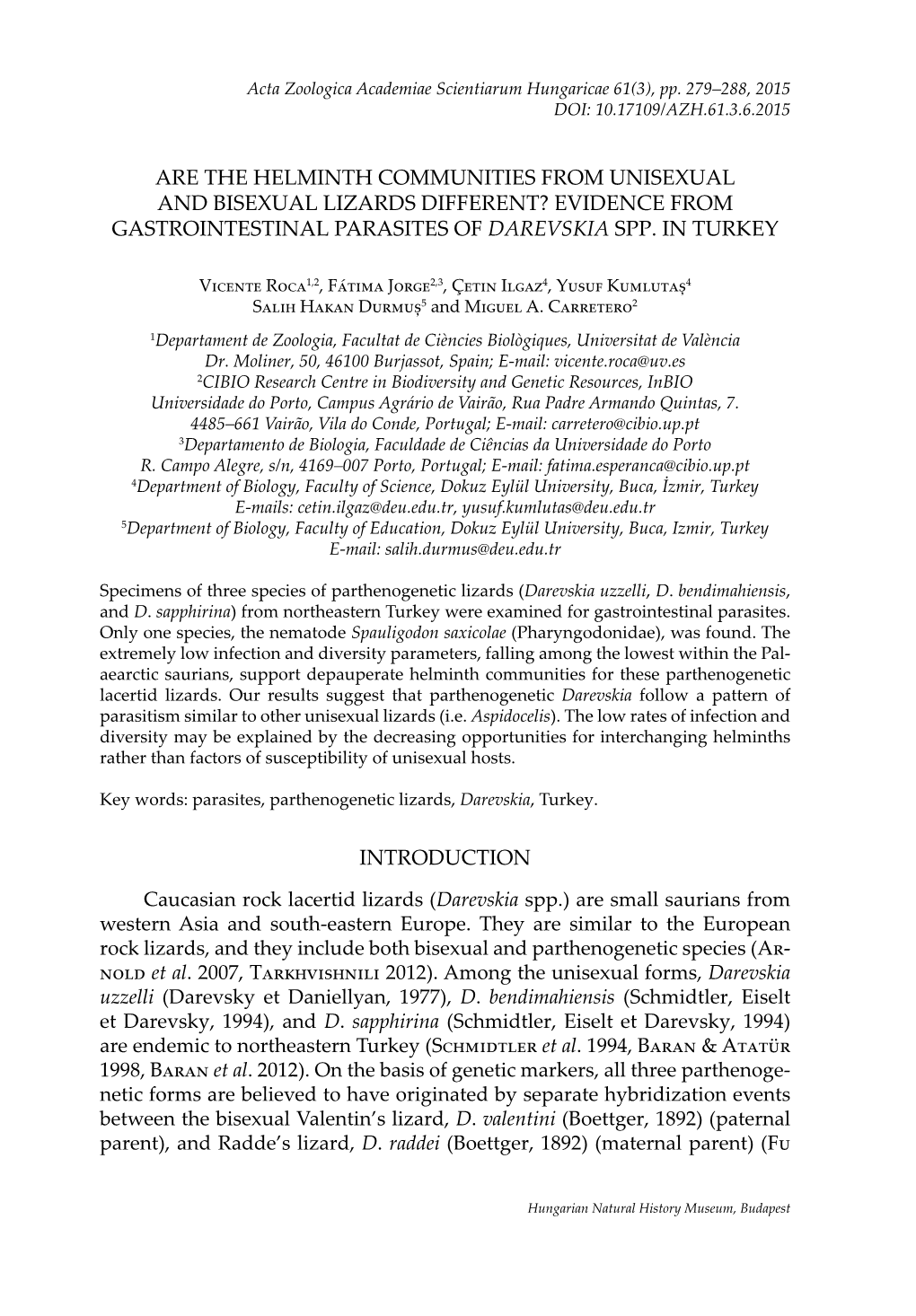 Are the Helminth Communities from Unisexual and Bisexual Lizards Different? Evidence from Gastrointestinal Parasites of Darevskia Spp