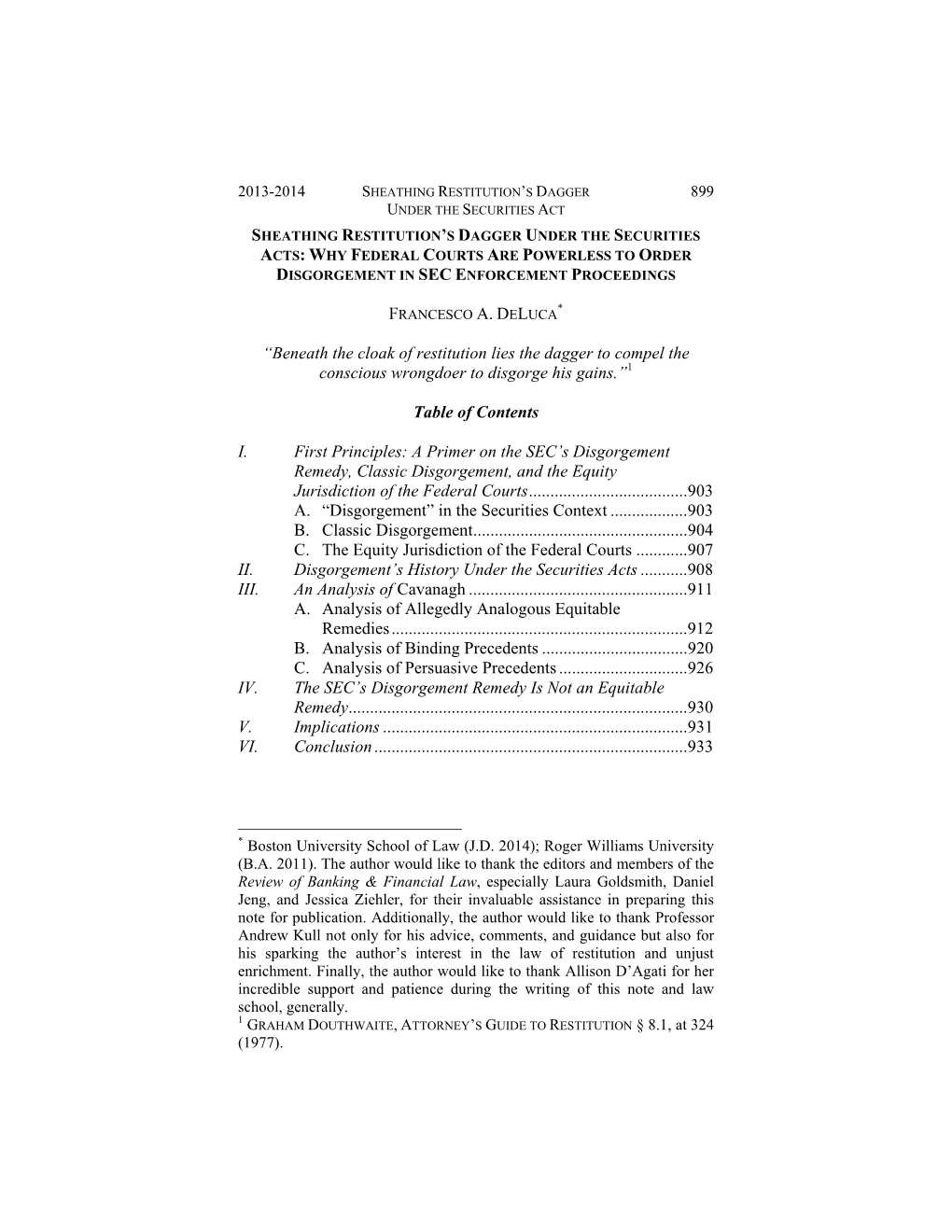 2013-2014 Sheathing Restitution's Dagger 899 Under the Securities