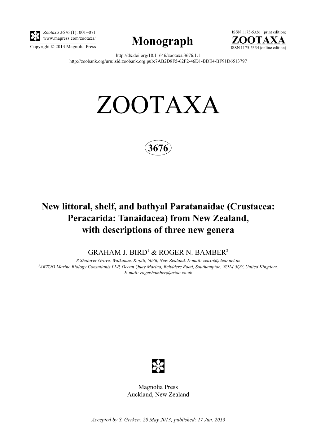 Crustacea: Peracarida: Tanaidacea) from New Zealand, with Descriptions of Three New Genera