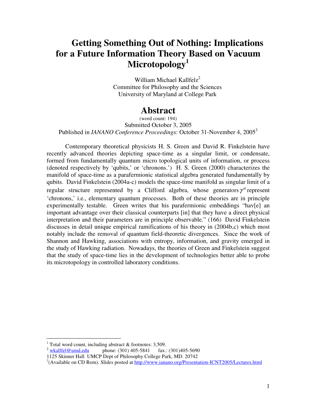 Implications for a Future Information Theory Based on Vacuum 1 Microtopology