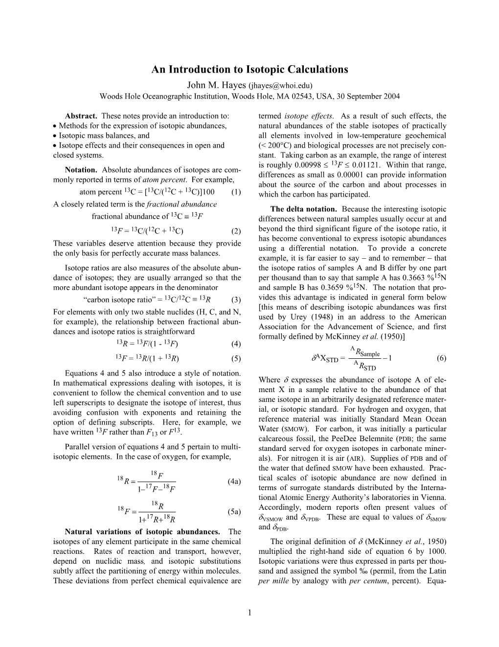 An Introduction to Isotopic Calculations John M