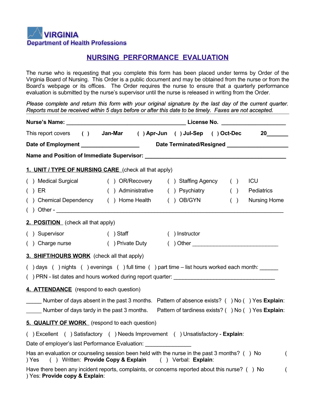 Nursing Performance Evaluation