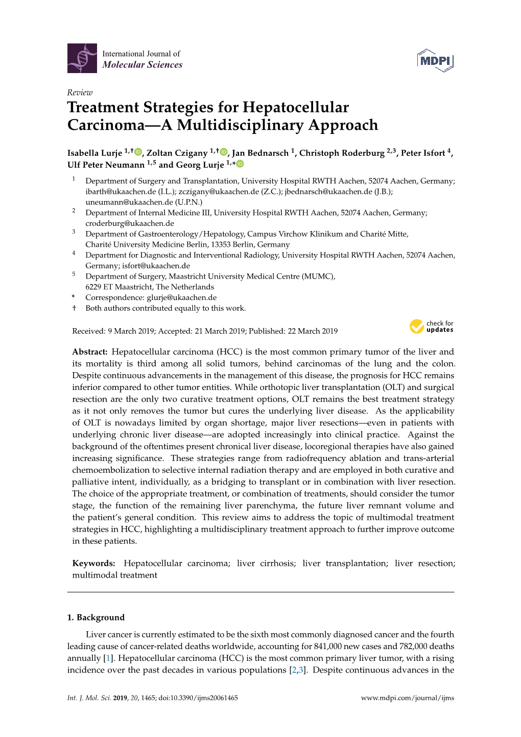 Treatment Strategies for Hepatocellular Carcinoma—A Multidisciplinary Approach