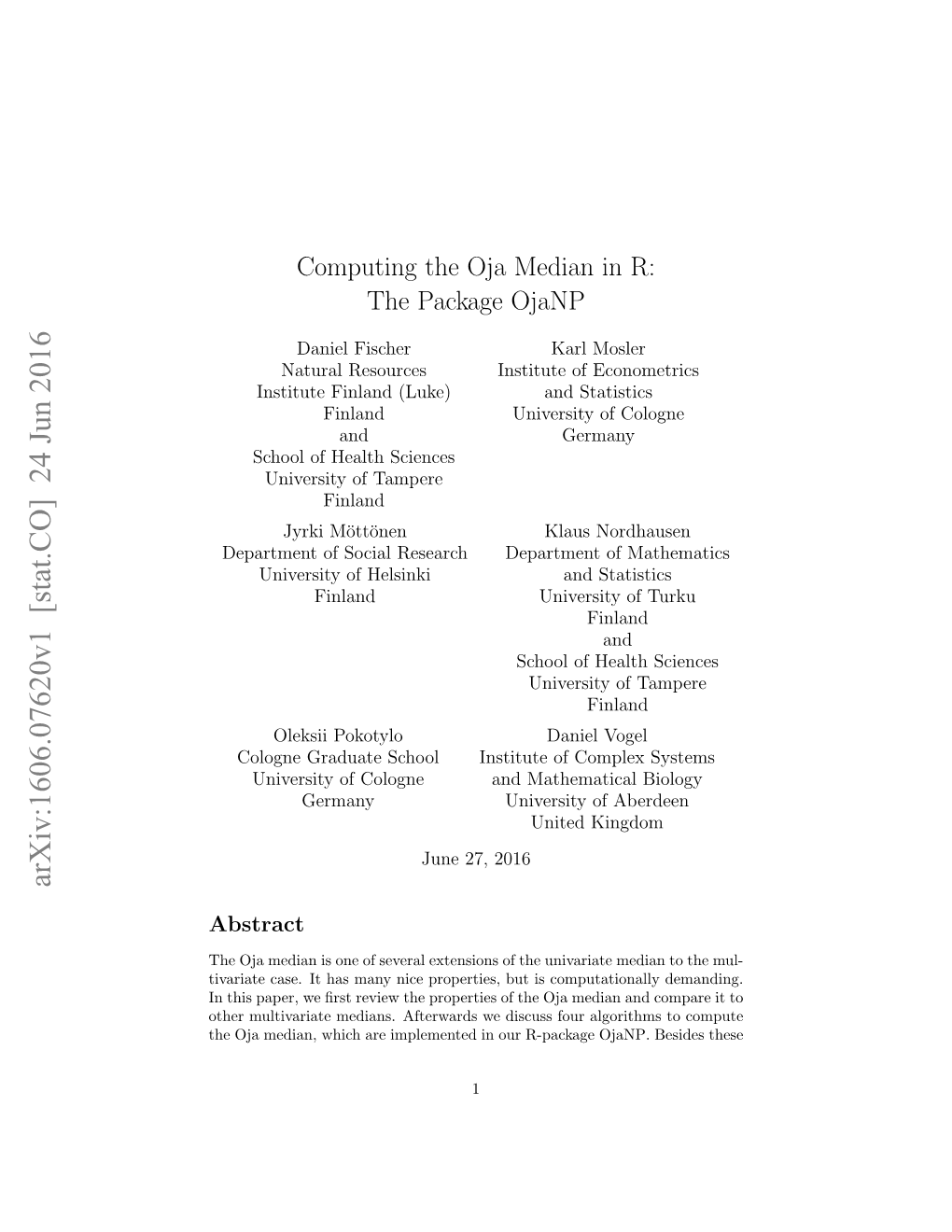 Computing the Oja Median in R: the Package Ojanp