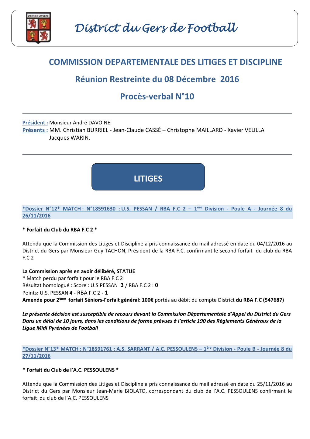 PVCLD N10 Réunion Restreinte Litige Du 08.12.2016 -Dossier.N12 À 14