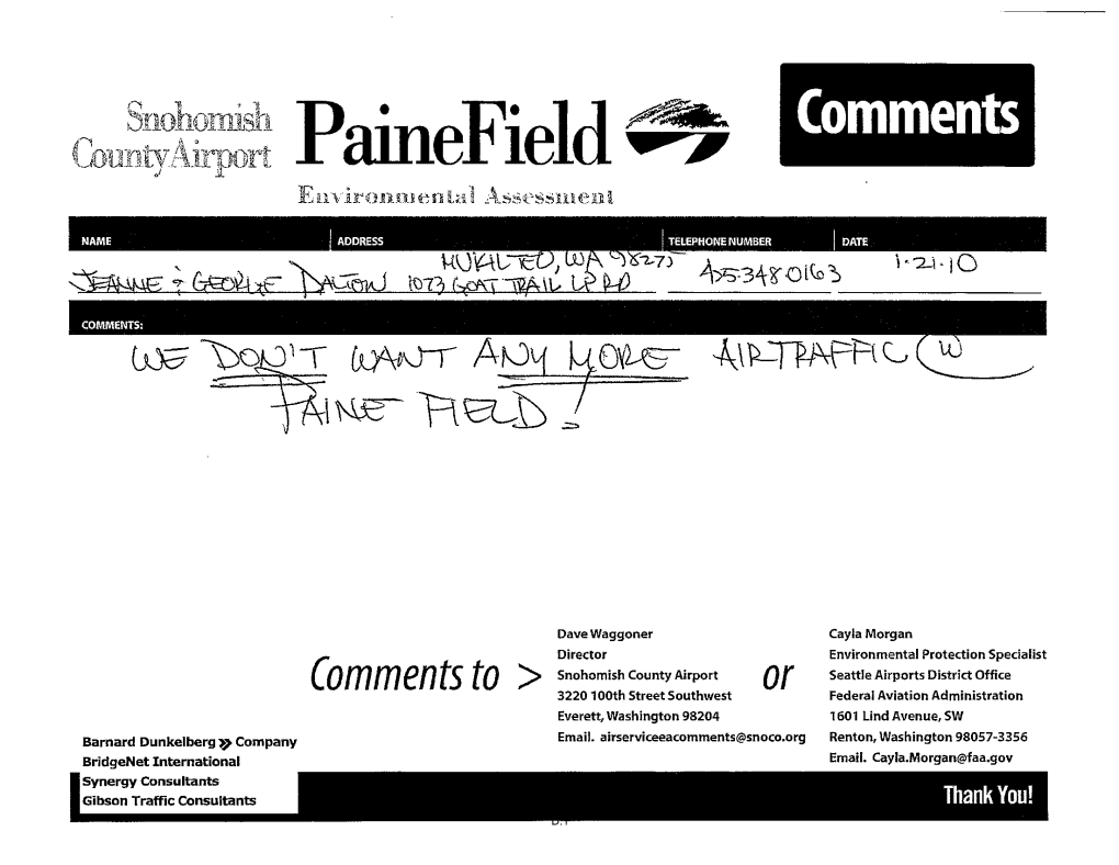 Comments to Paine Field Airport; They Have Been Noted