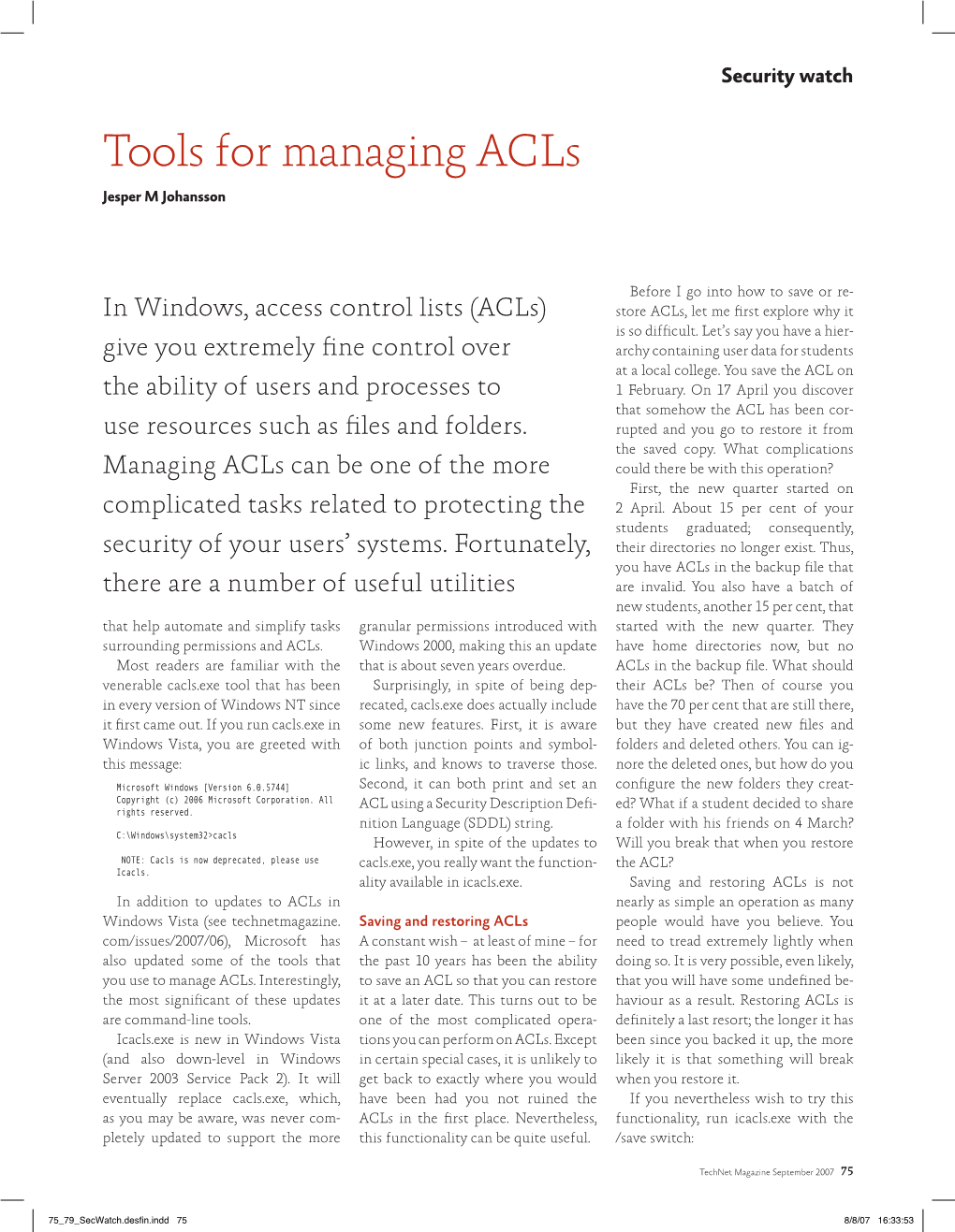 Tools for Managing Acls Jesper M Johansson