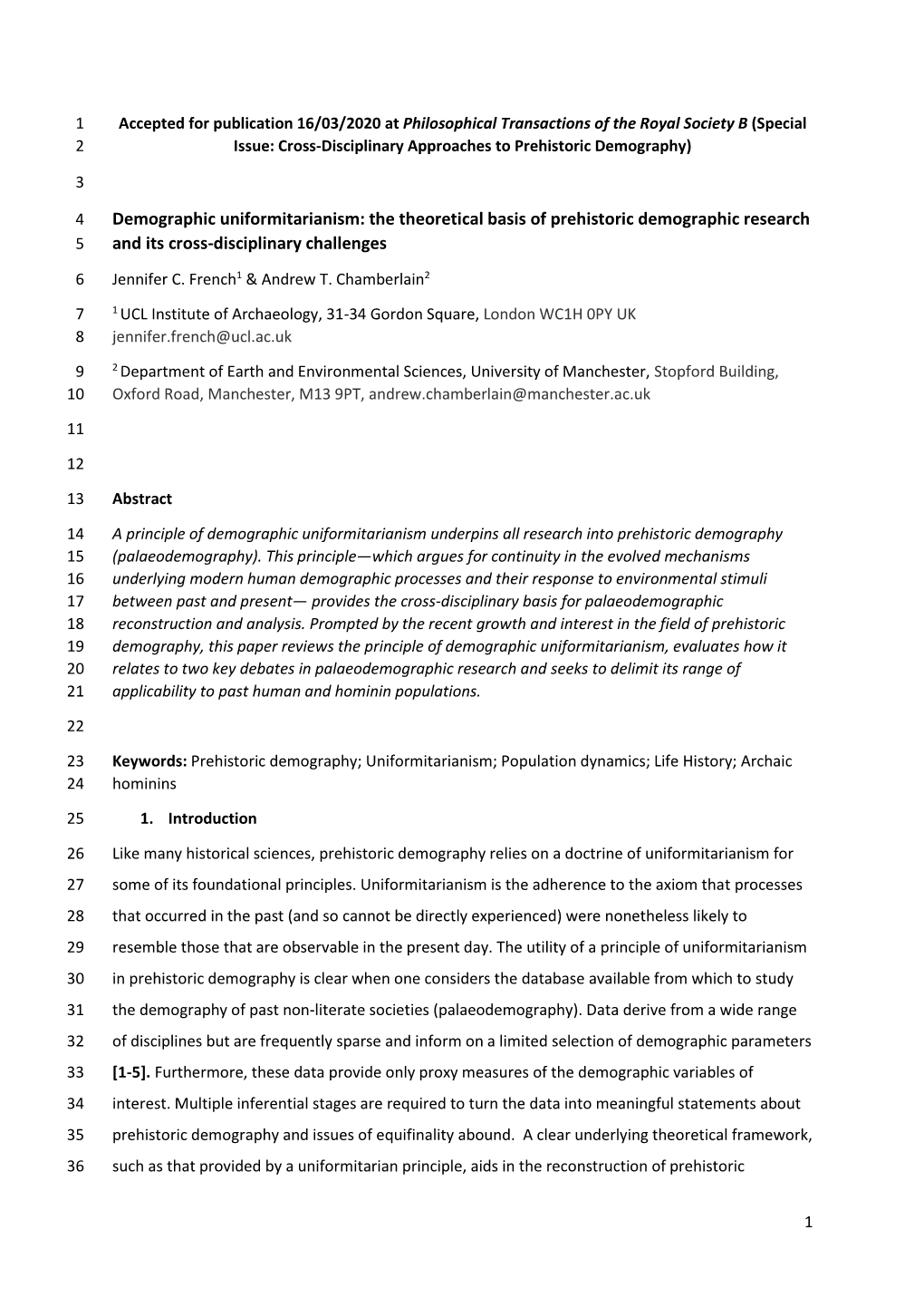 Demographic Uniformitarianism: the Theoretical Basis of Prehistoric Demographic Research 5 and Its Cross-Disciplinary Challenges