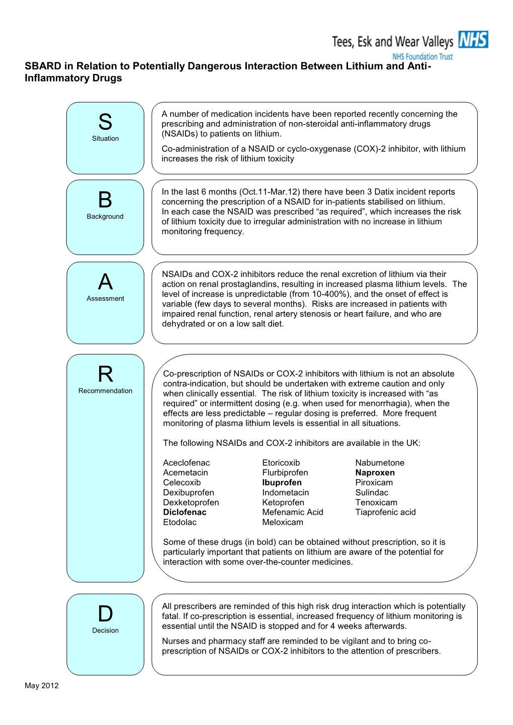 SBARD – Lithium Nsaids