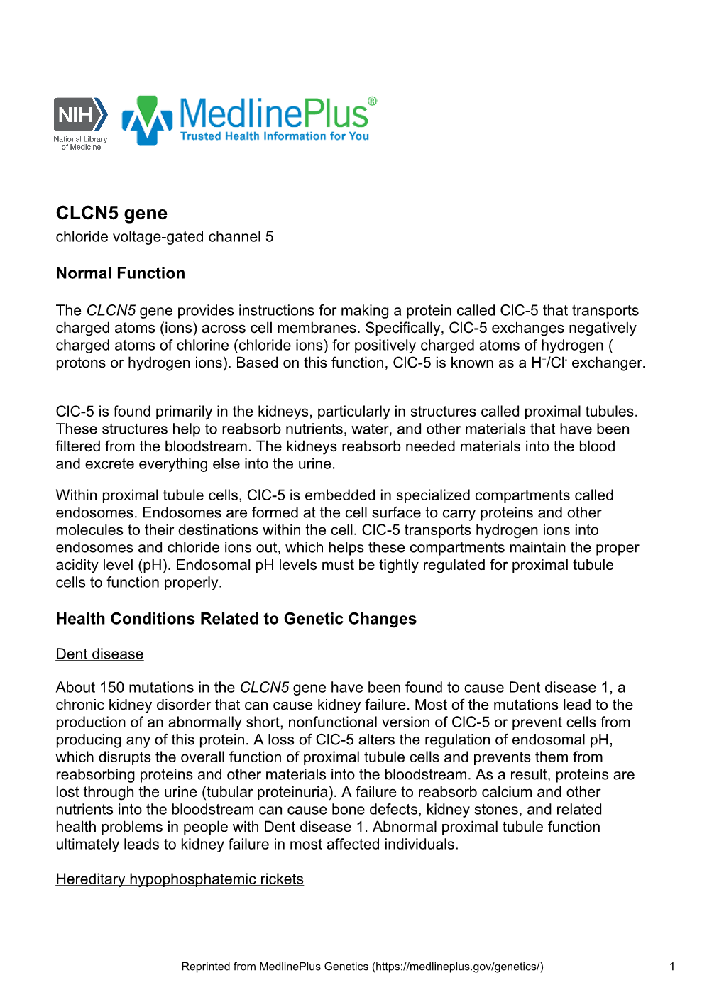 CLCN5 Gene Chloride Voltage-Gated Channel 5