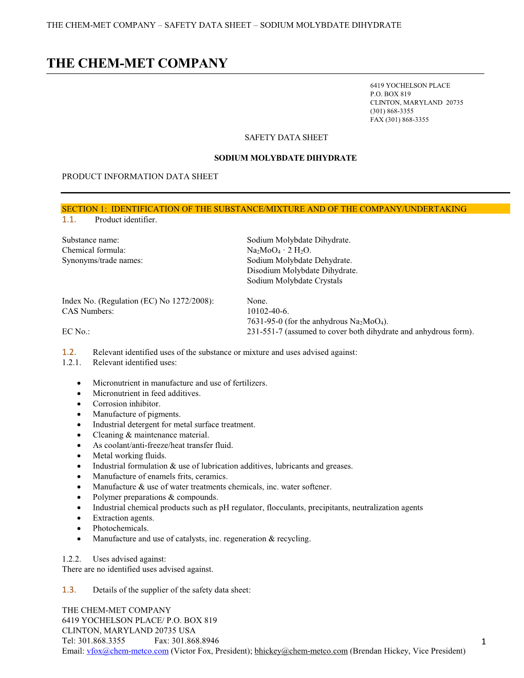 Material Safety Data Sheet