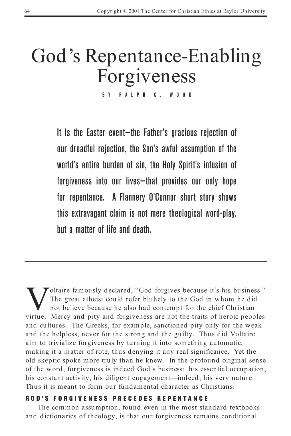 God's Repentance-Enabling Forgiveness