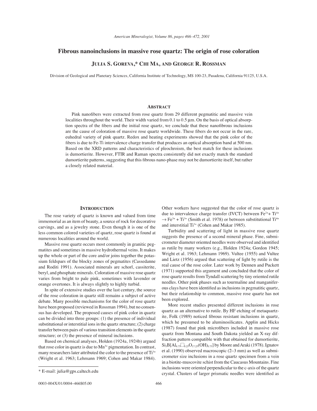 Fibrous Nanoinclusions in Massive Rose Quartz: the Origin of Rose Coloration