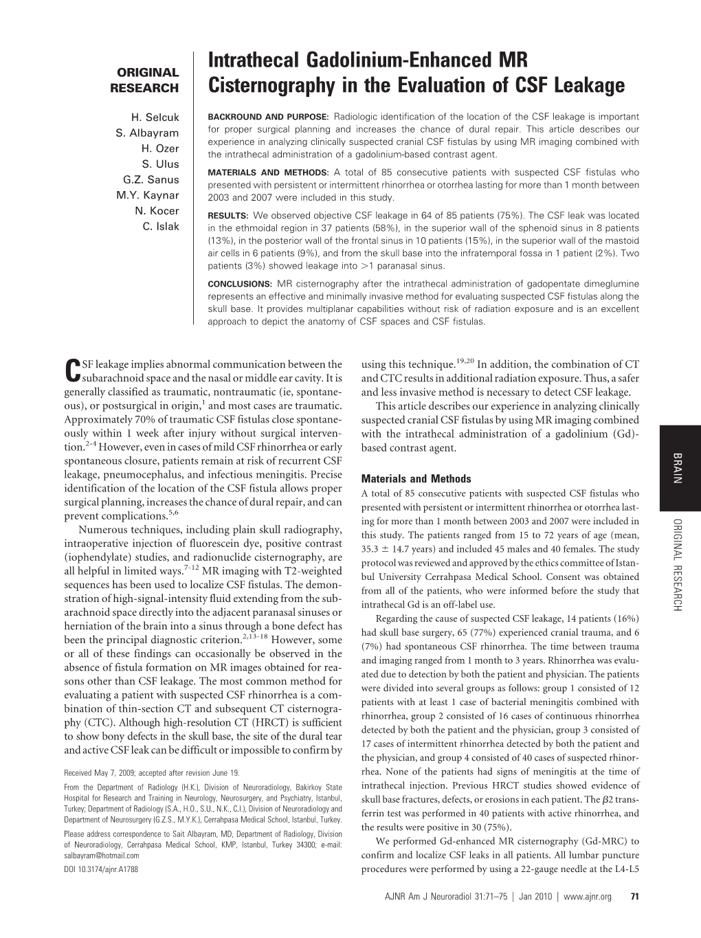 Intrathecal Gadolinium-Enhanced MR Cisternography in the Evaluation Of