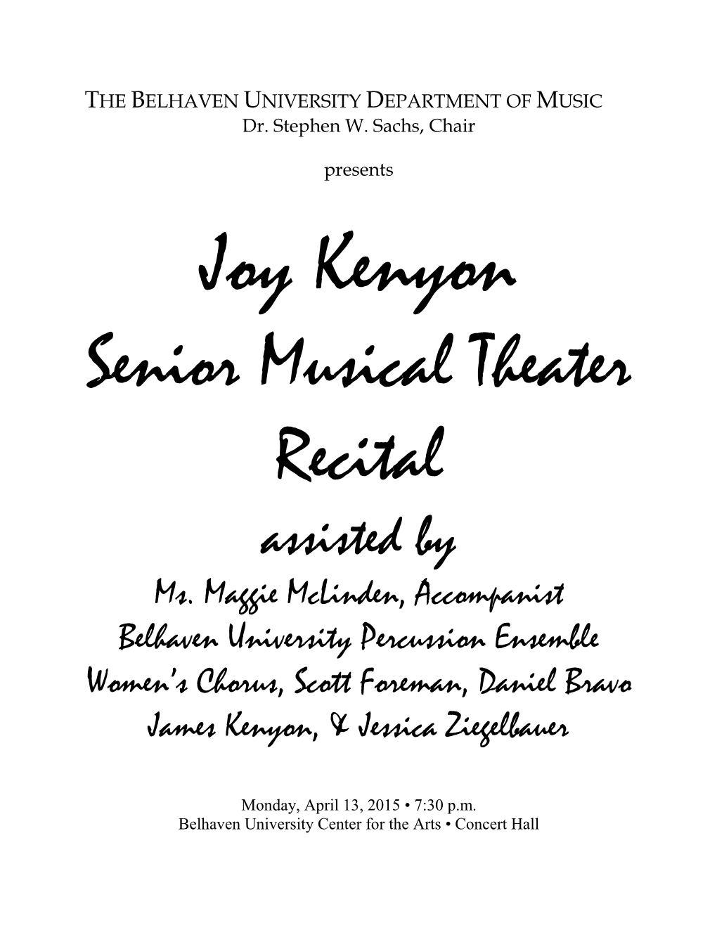 Senior Musical Theater Recital Assisted by Ms