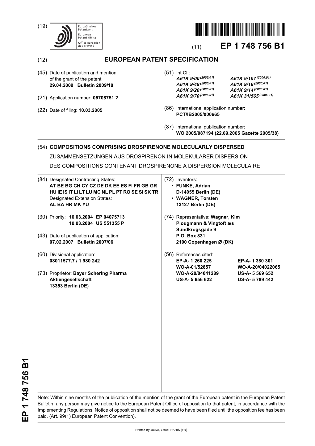 Compositions Comprising Drospirenone Molecularly