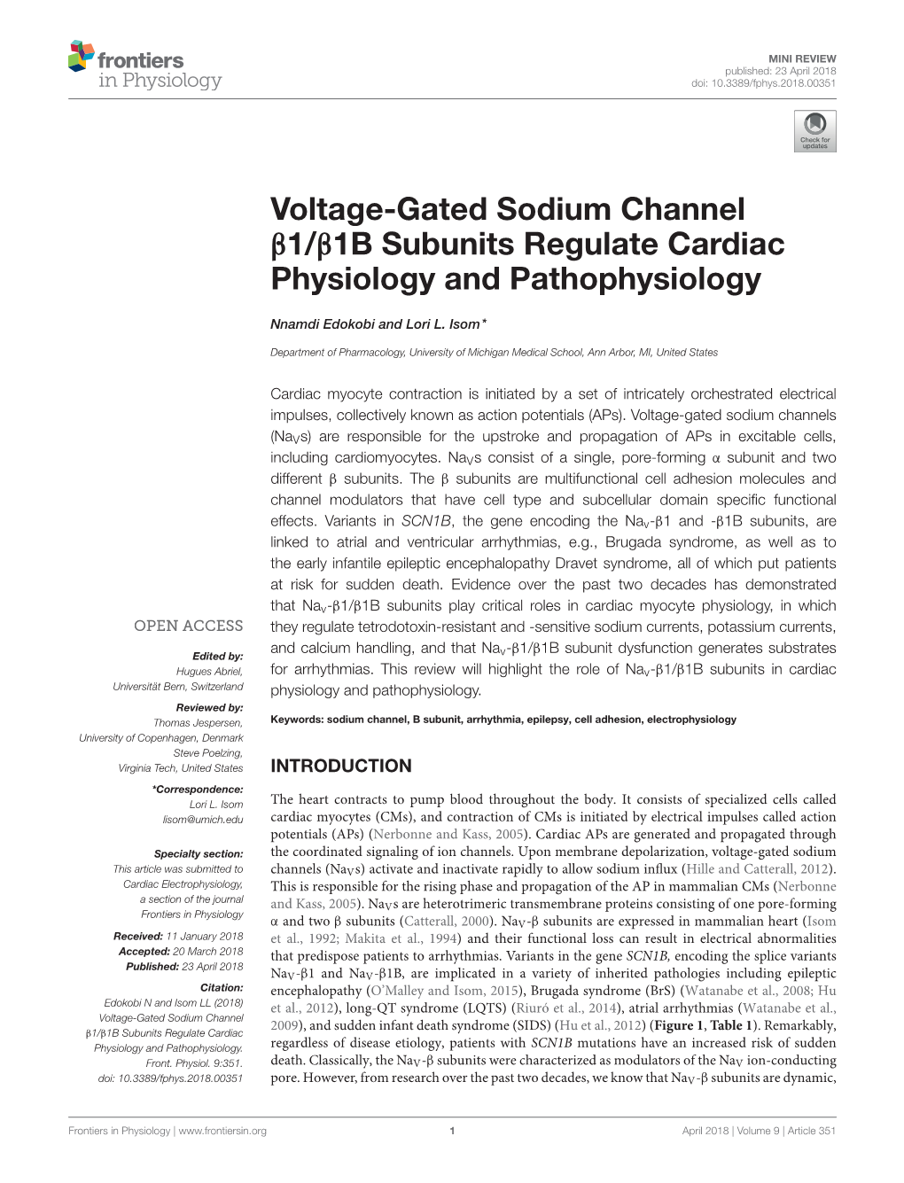 Voltage-Gated Sodium Channel Β1/Β1b Subunits Regulate Cardiac Physiology and Pathophysiology