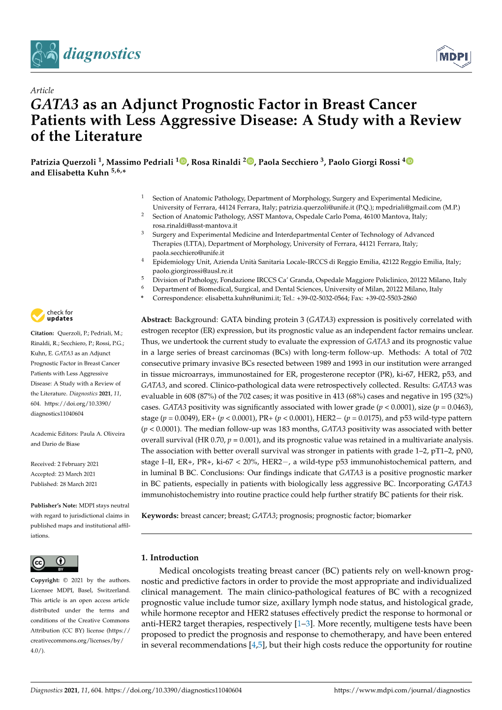 GATA3 As an Adjunct Prognostic Factor in Breast Cancer Patients with Less Aggressive Disease: a Study with a Review of the Literature