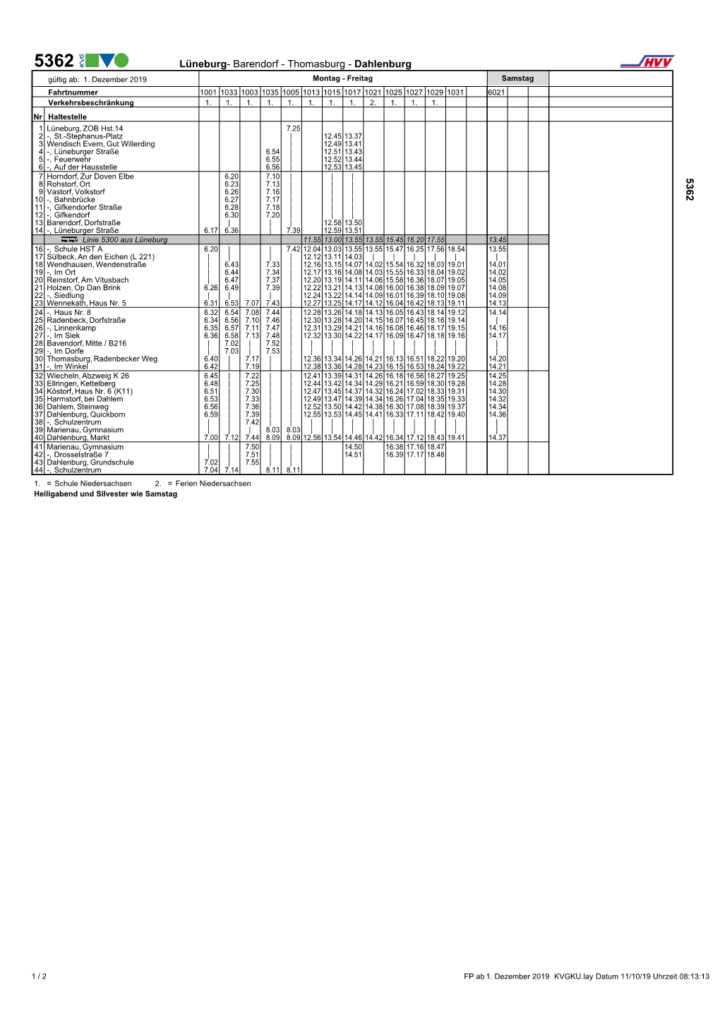 Lüneburg- Barendorf - Thomasburg - Dahlenburg Gültig Ab: 1