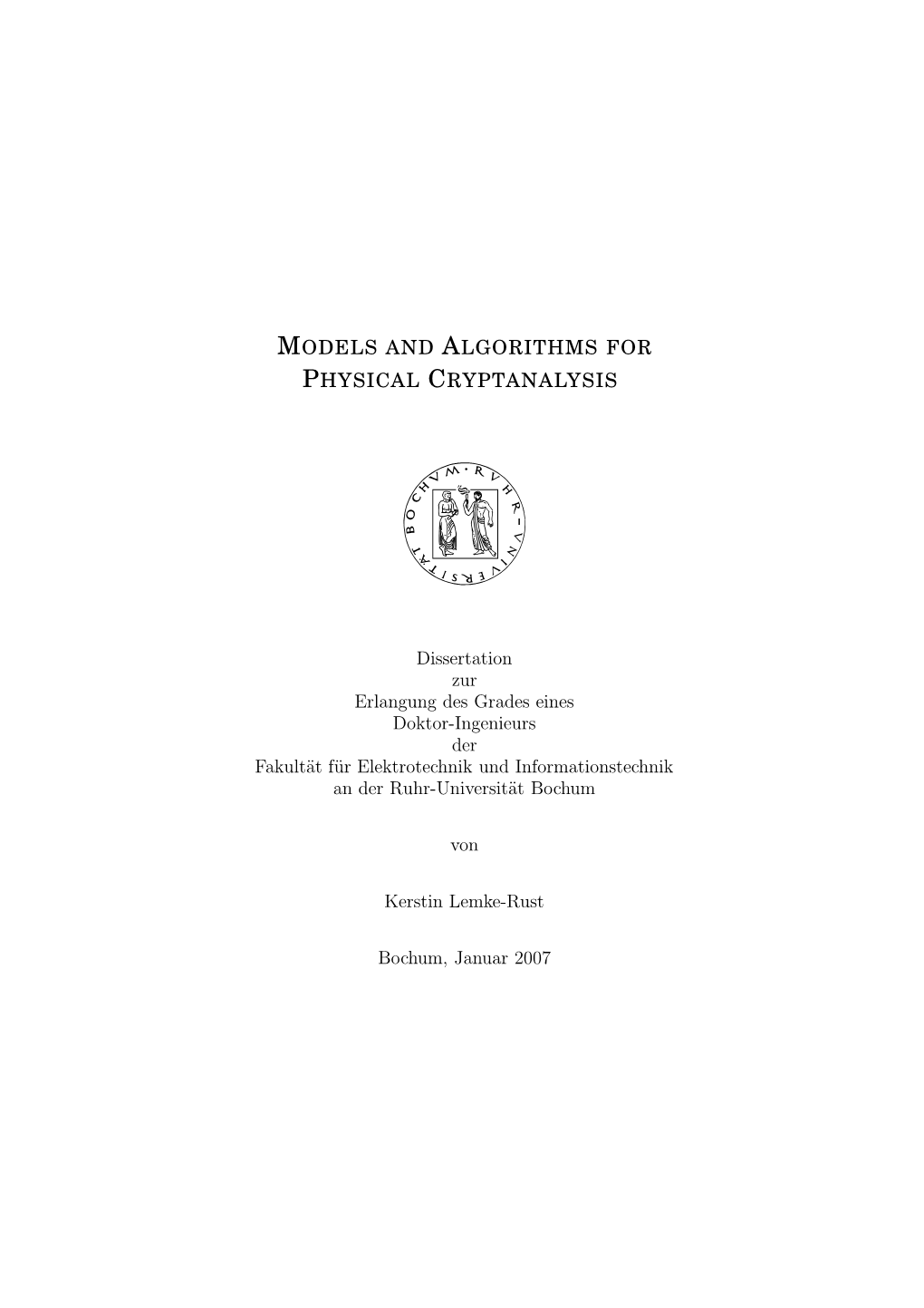 Models and Algorithms for Physical Cryptanalysis