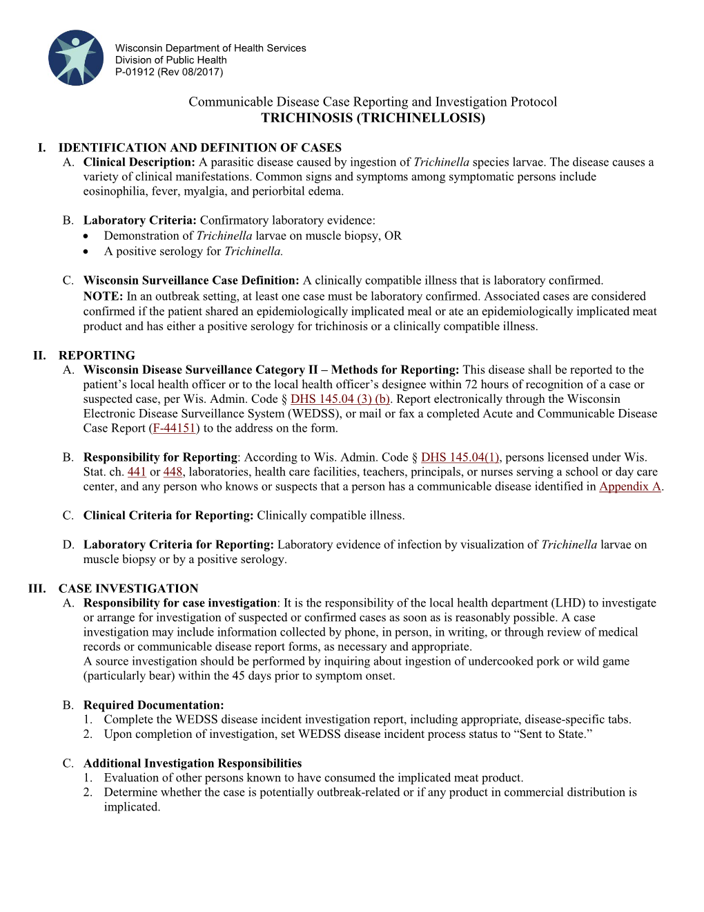 Trichinosis (Trichinellosis) Case Reporting and Investigation Protocol