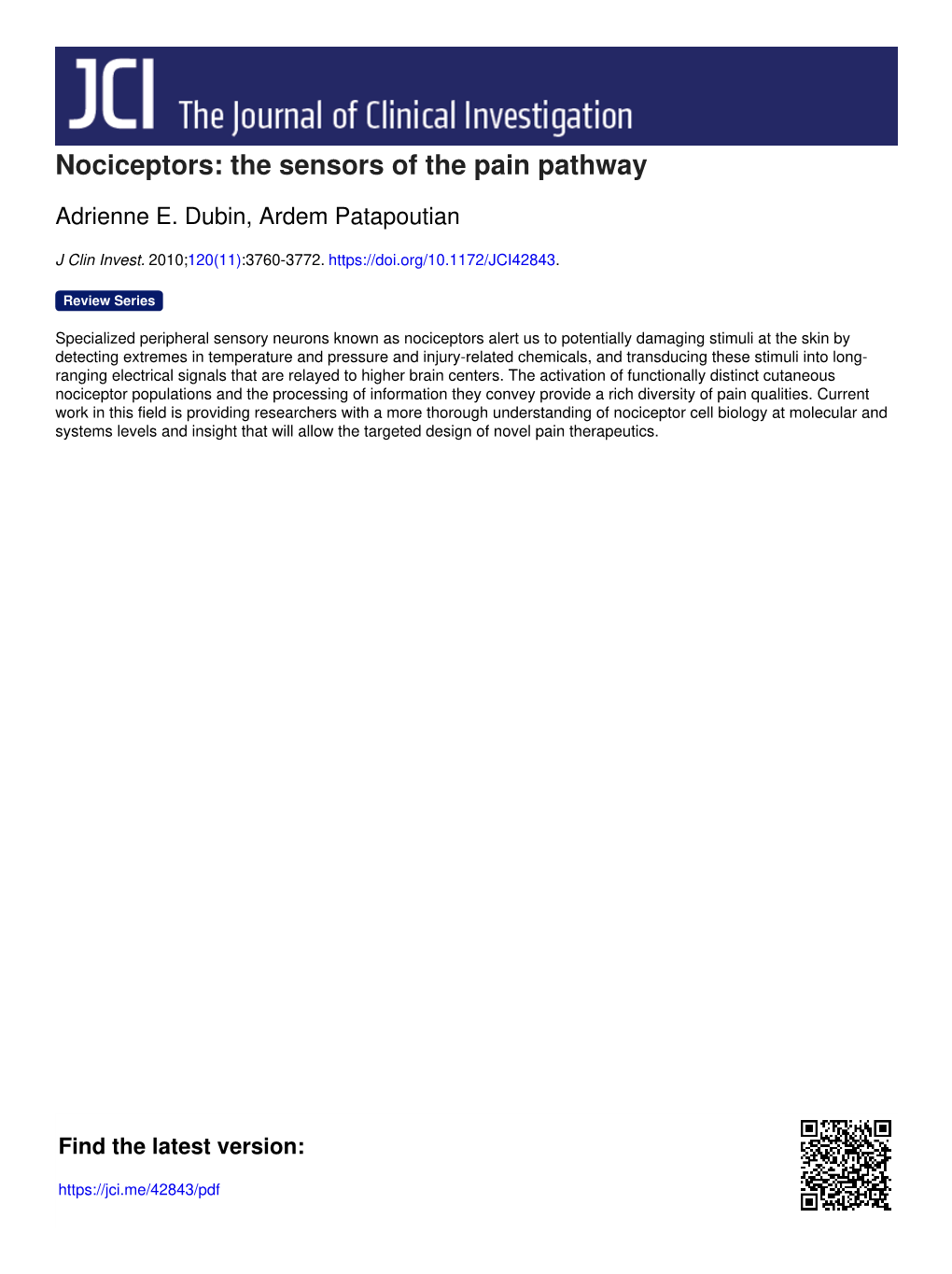 The Sensors of the Pain Pathway