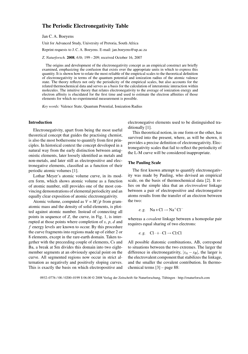 The Periodic Electronegativity Table