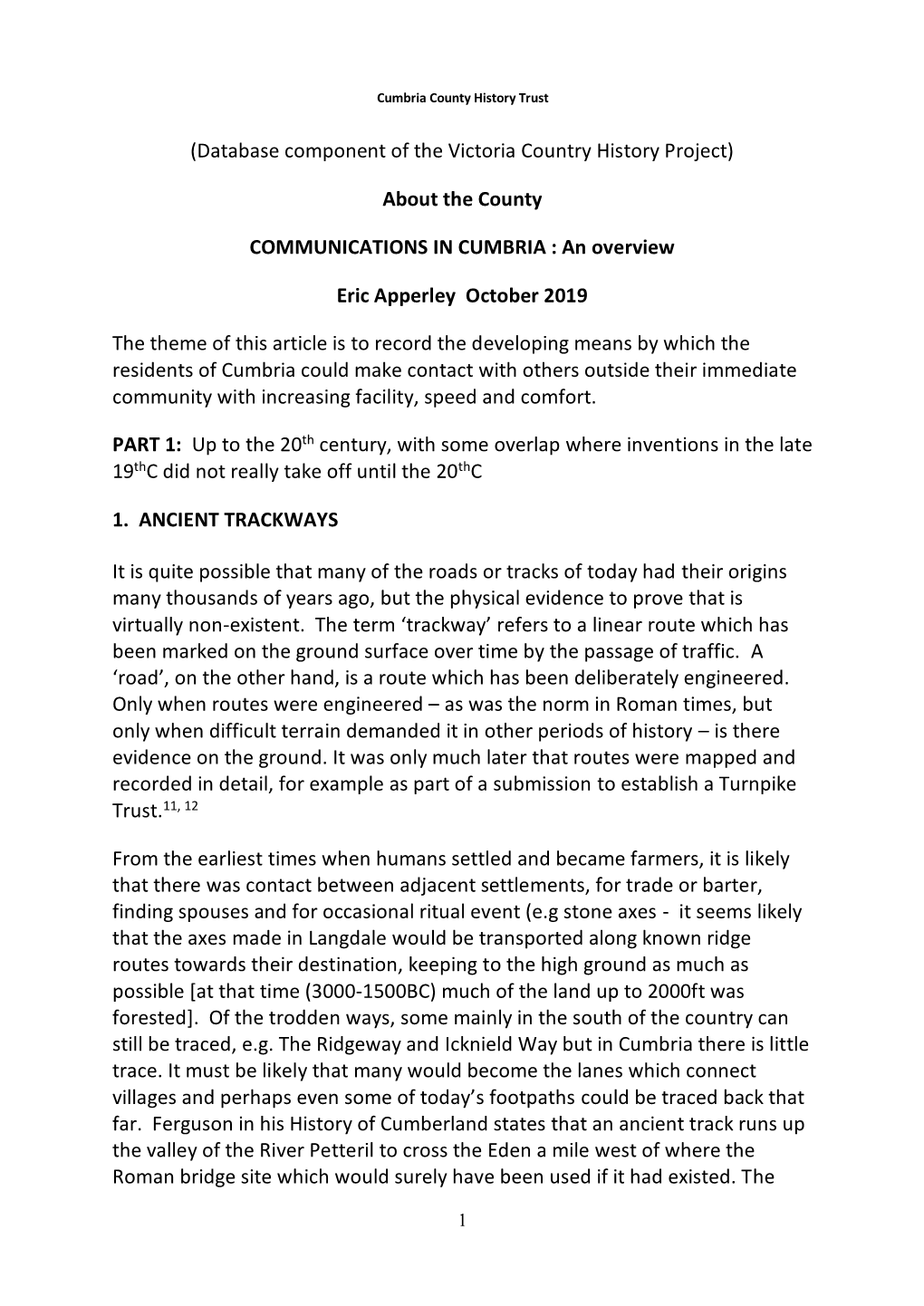 COMMUNICATIONS in CUMBRIA : an Overview