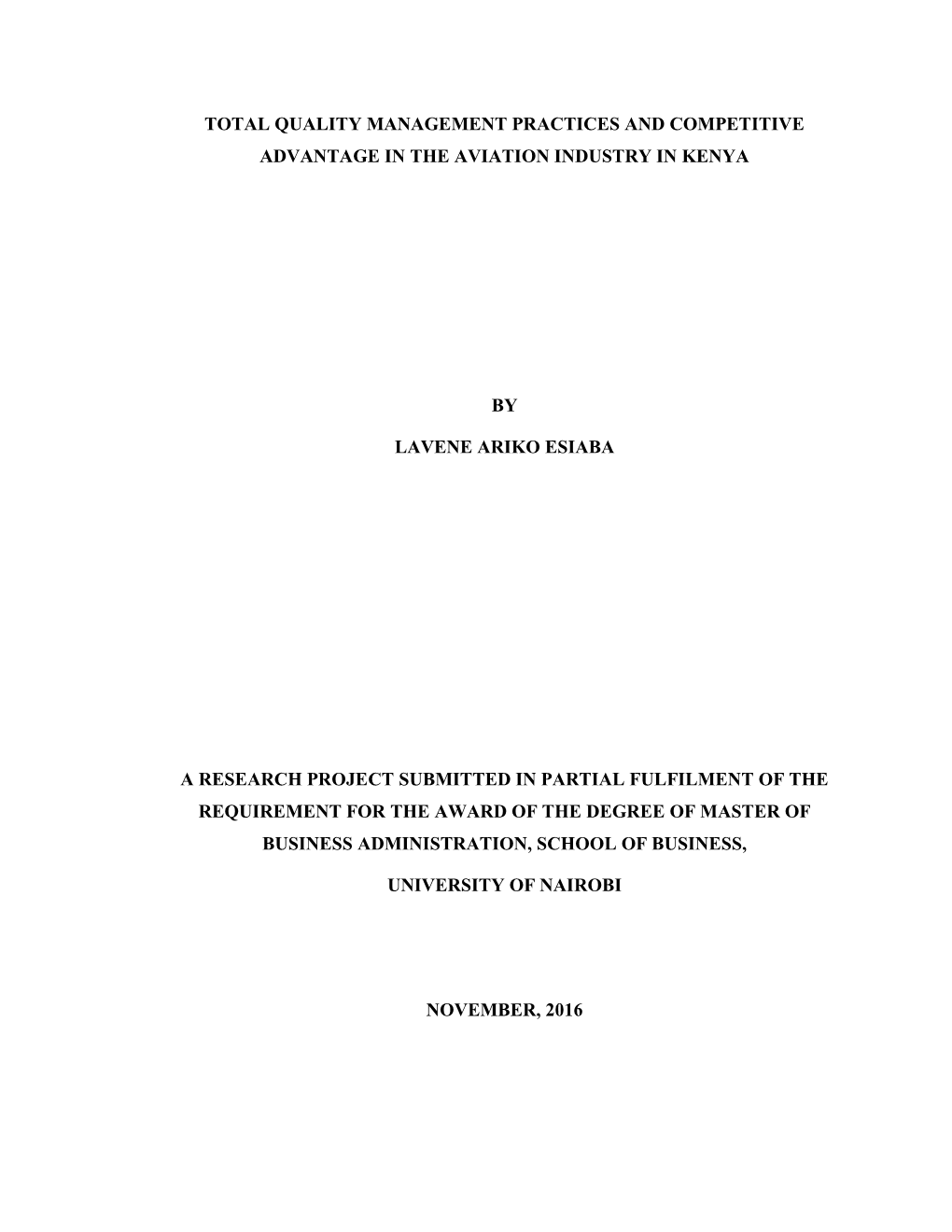 Total Quality Management Practices and Competitive Advantage in the Aviation Industry in Kenya