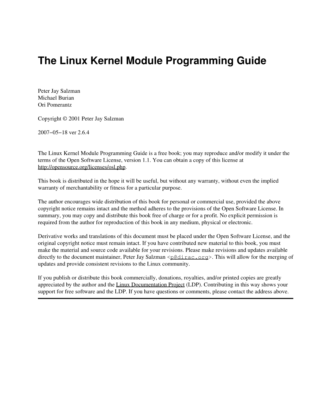 The Linux Kernel Module Programming Guide