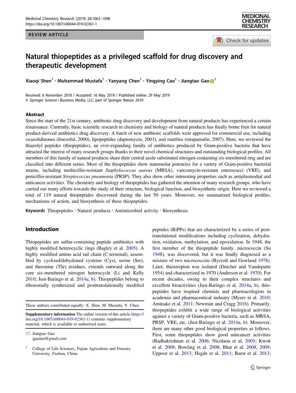 Natural Thiopeptides As a Privileged Scaffold for Drug Discovery and Therapeutic Development