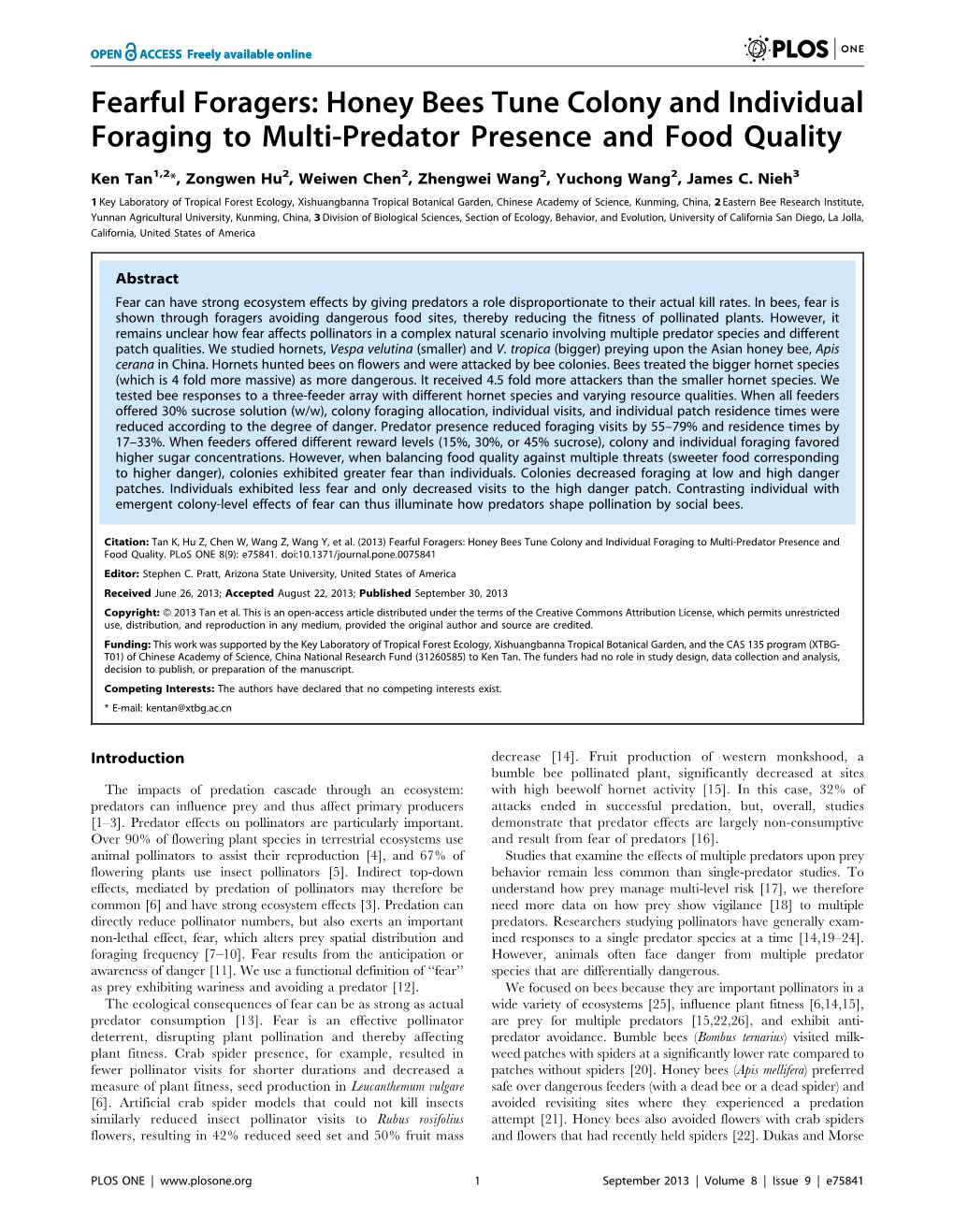 Honey Bees Tune Colony and Individual Foraging to Multi-Predator Presence and Food Quality