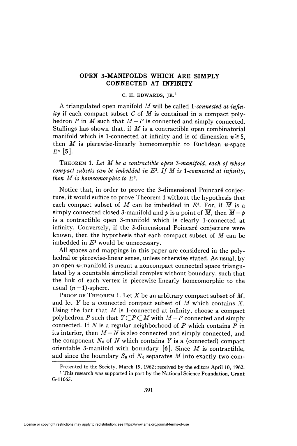 Open 3-Manifolds Which Are Simply Connected at Infinity