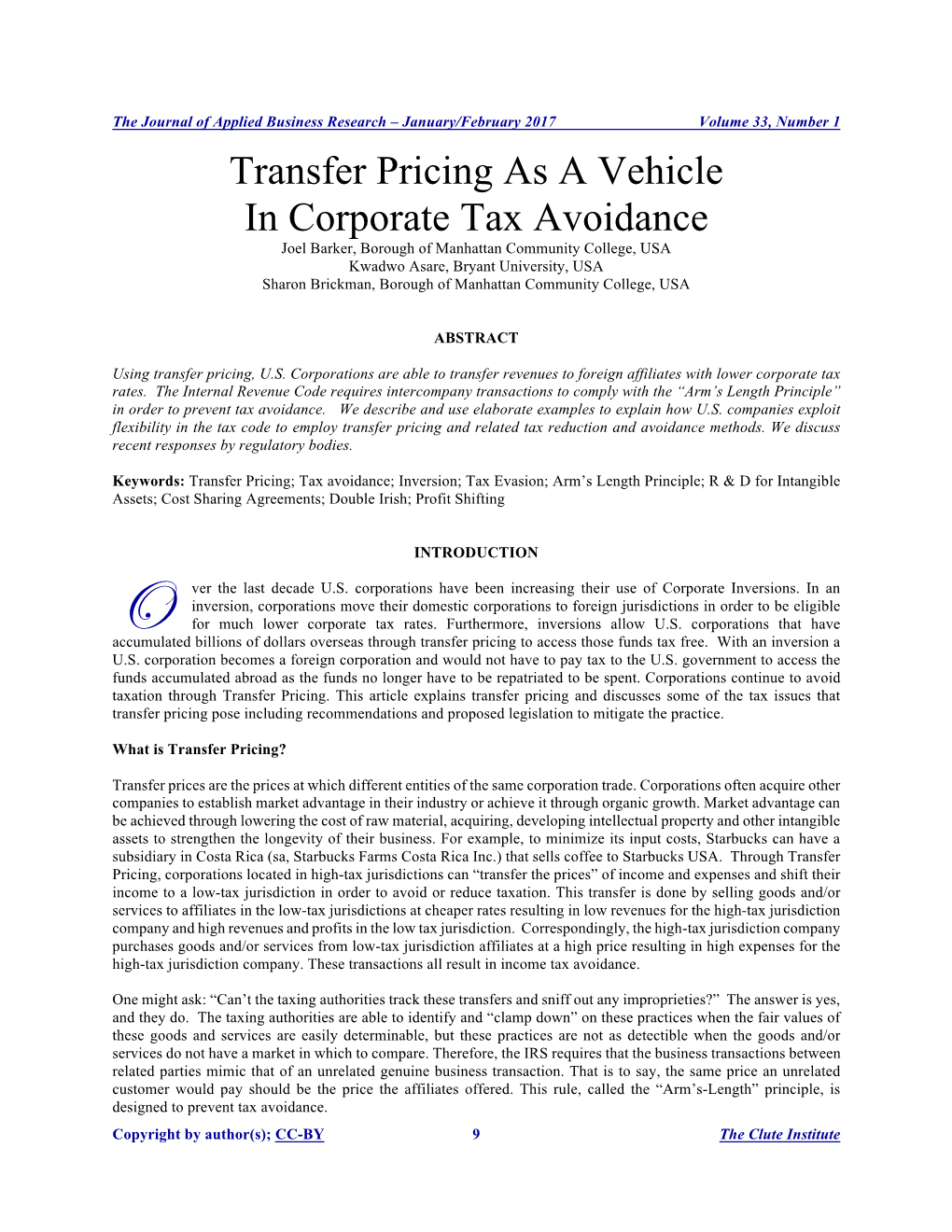 Transfer Pricing As a Vehicle in Corporate Tax Avoidance