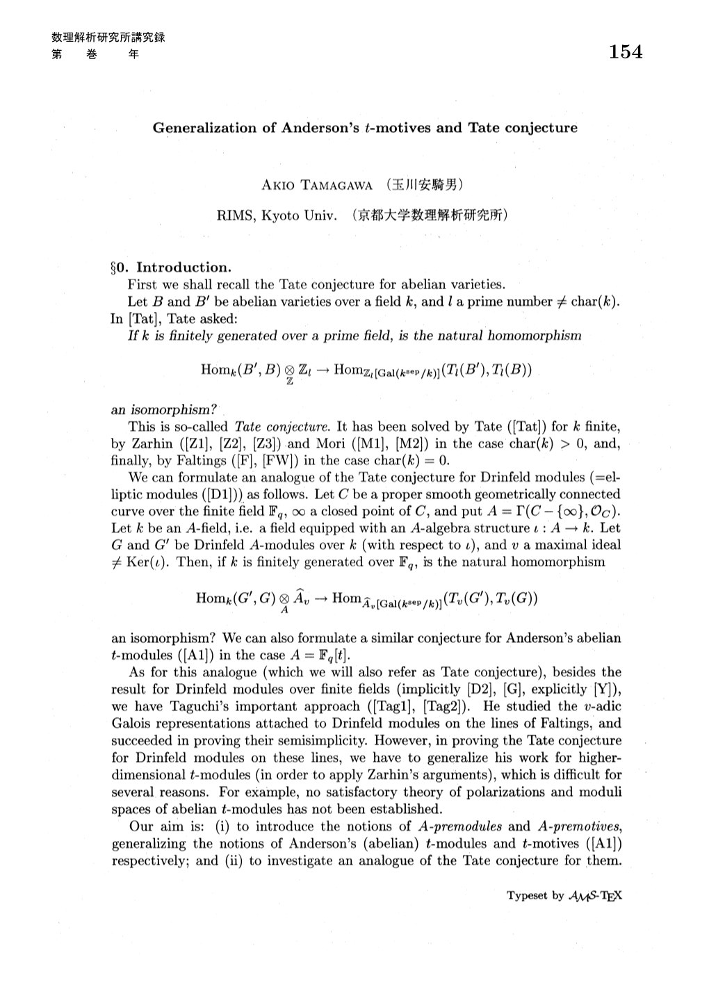 Generalization of Anderson's T-Motives and Tate Conjecture