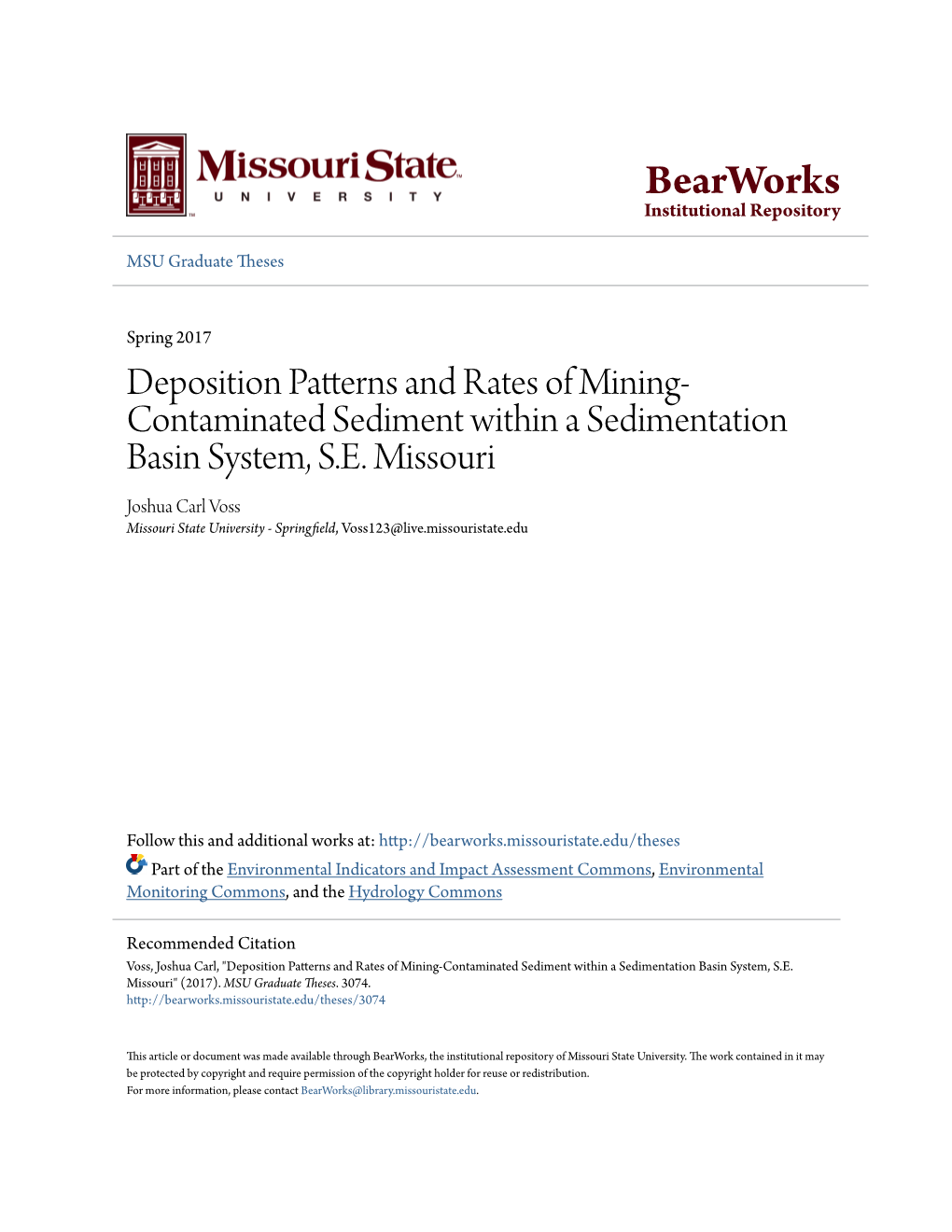 Deposition Patterns and Rates of Mining-Contaminated Sediment Within a Sedimentation Basin System, S.E