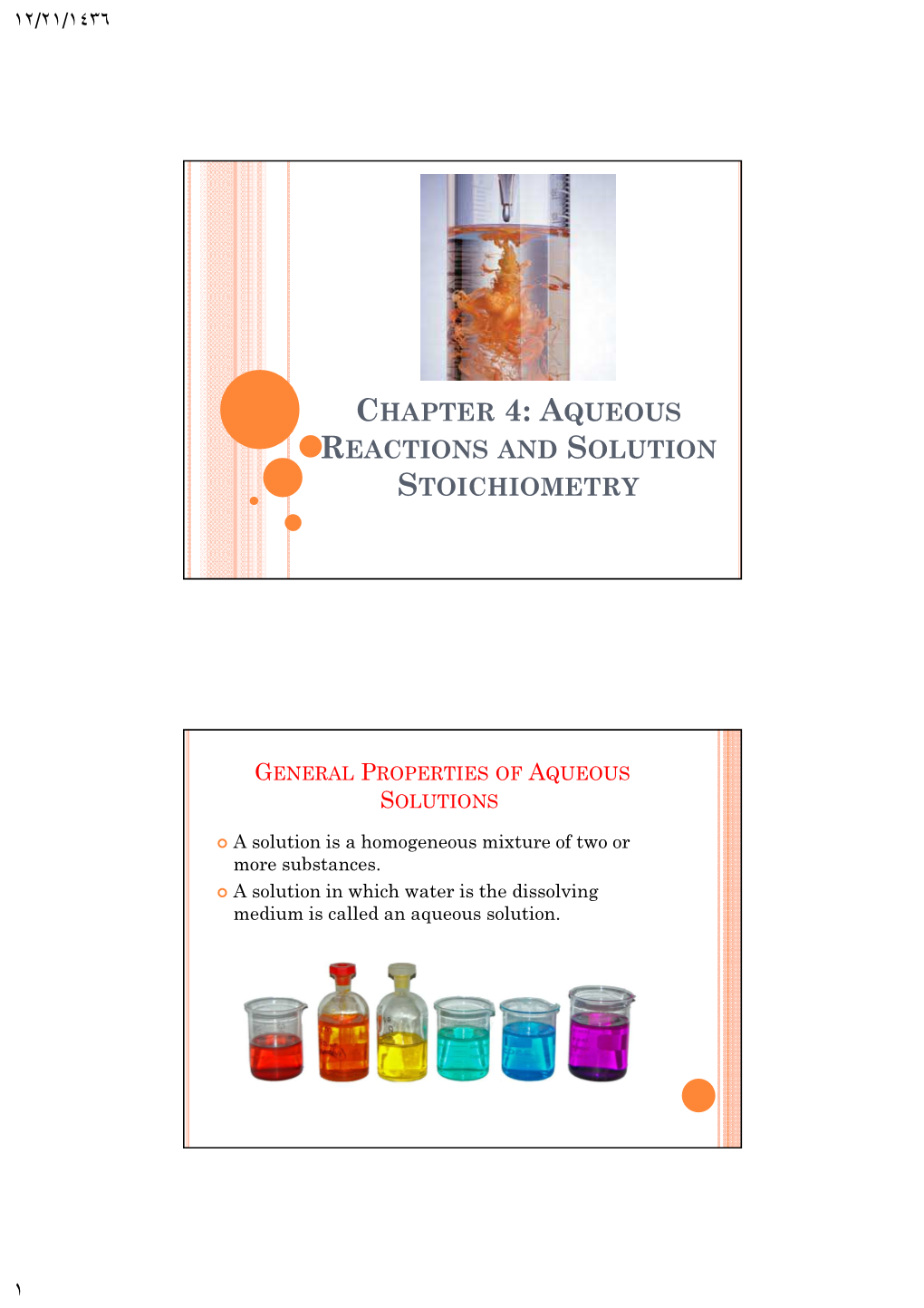 Chapter 4: Aqueous Reactions and Solution Stoichiometry