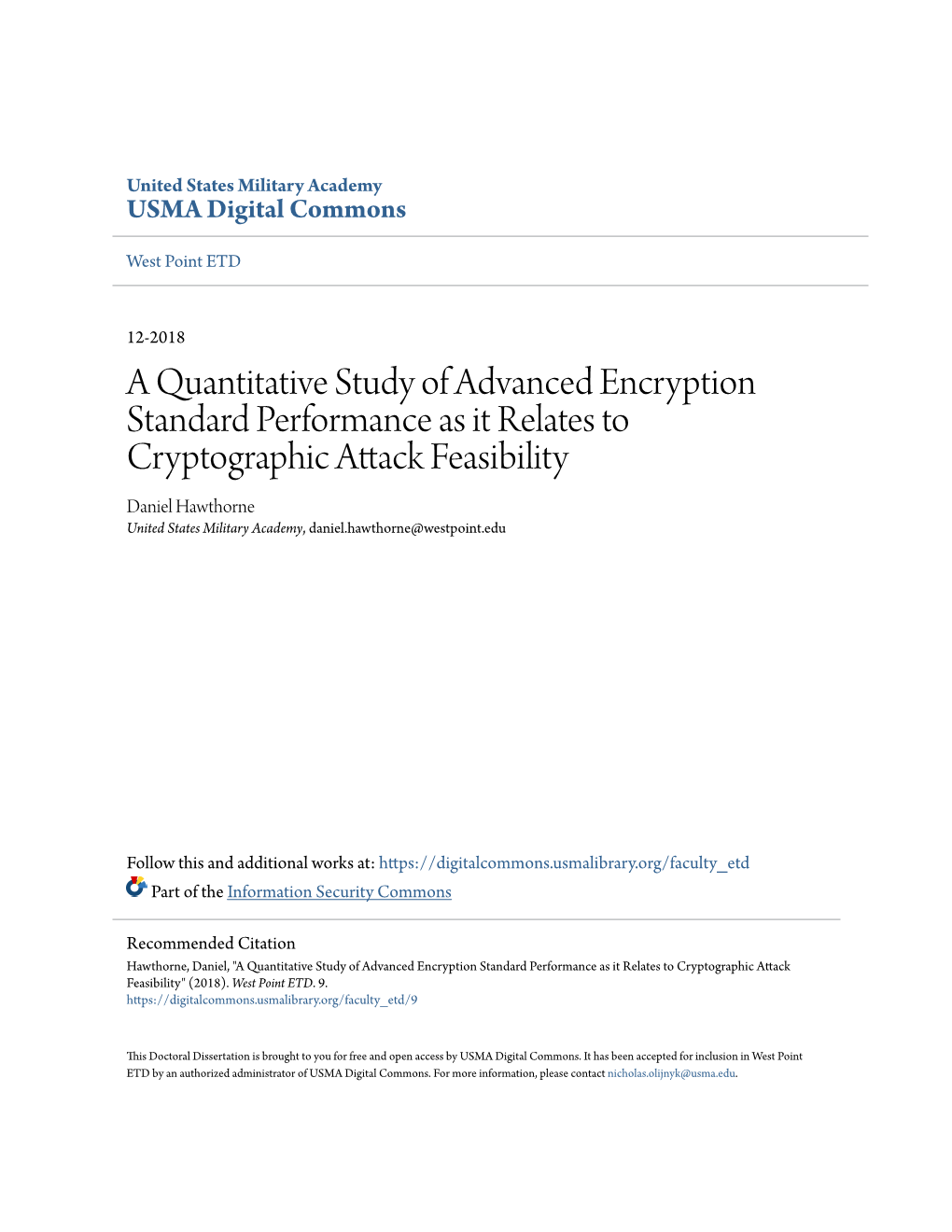 A Quantitative Study of Advanced Encryption Standard Performance