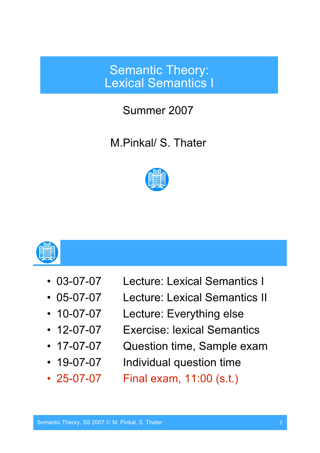 Lexical Semantics I