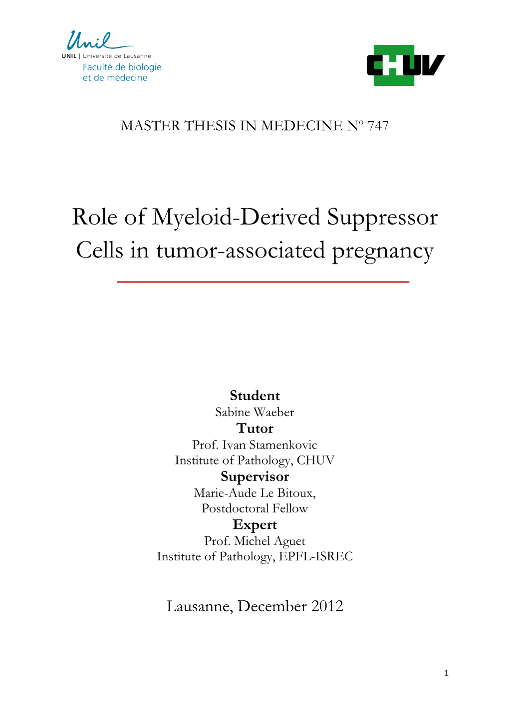 Role of Myeloid-Derived Suppressor Cells in Tumor-Associated Pregnancy