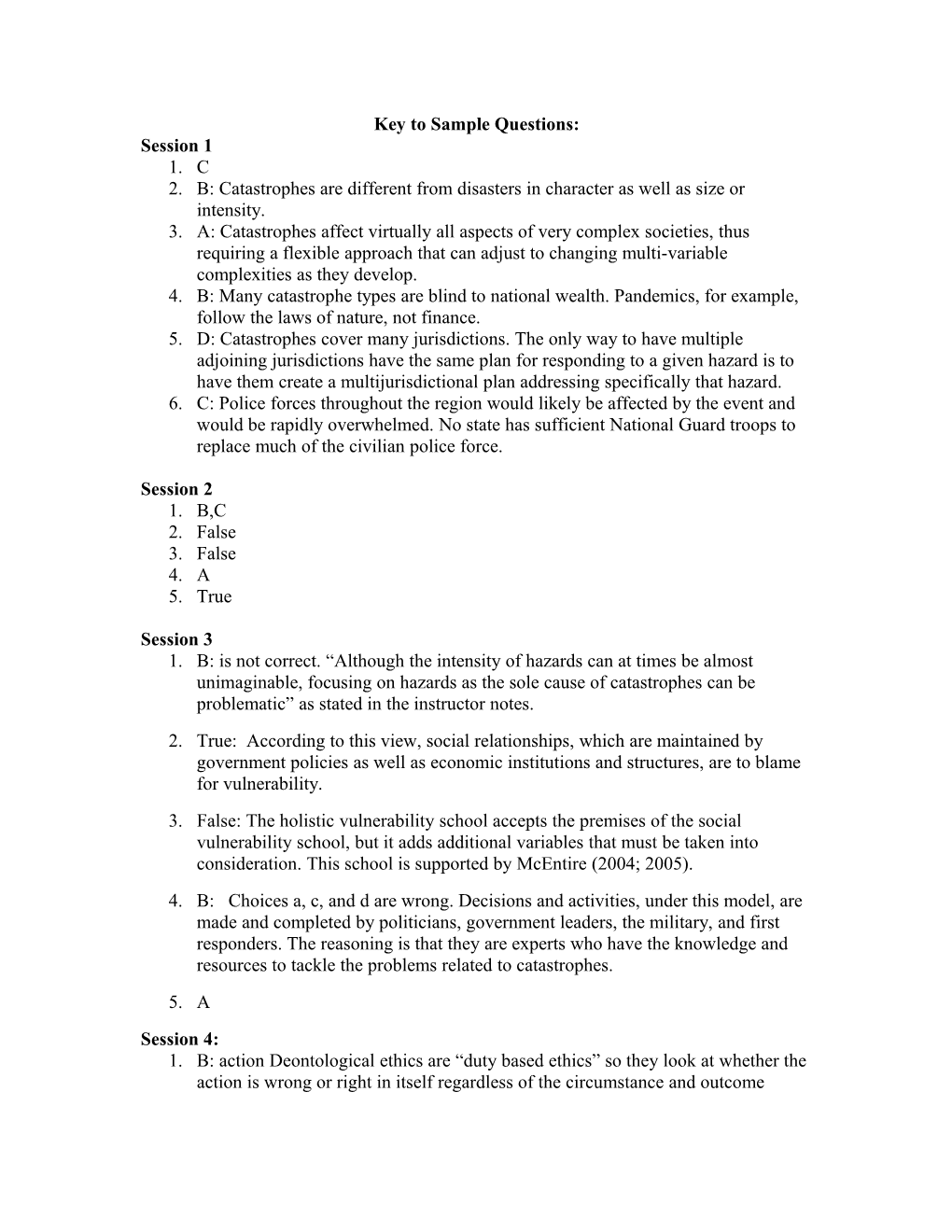 Key to Sample Questions