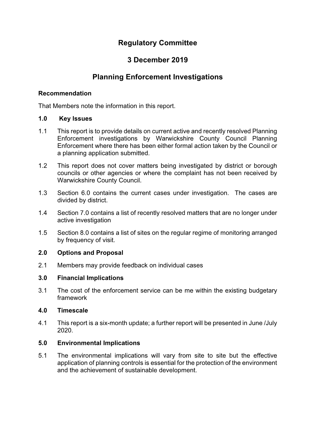 Regulatory Committee 3 December 2019 Planning Enforcement