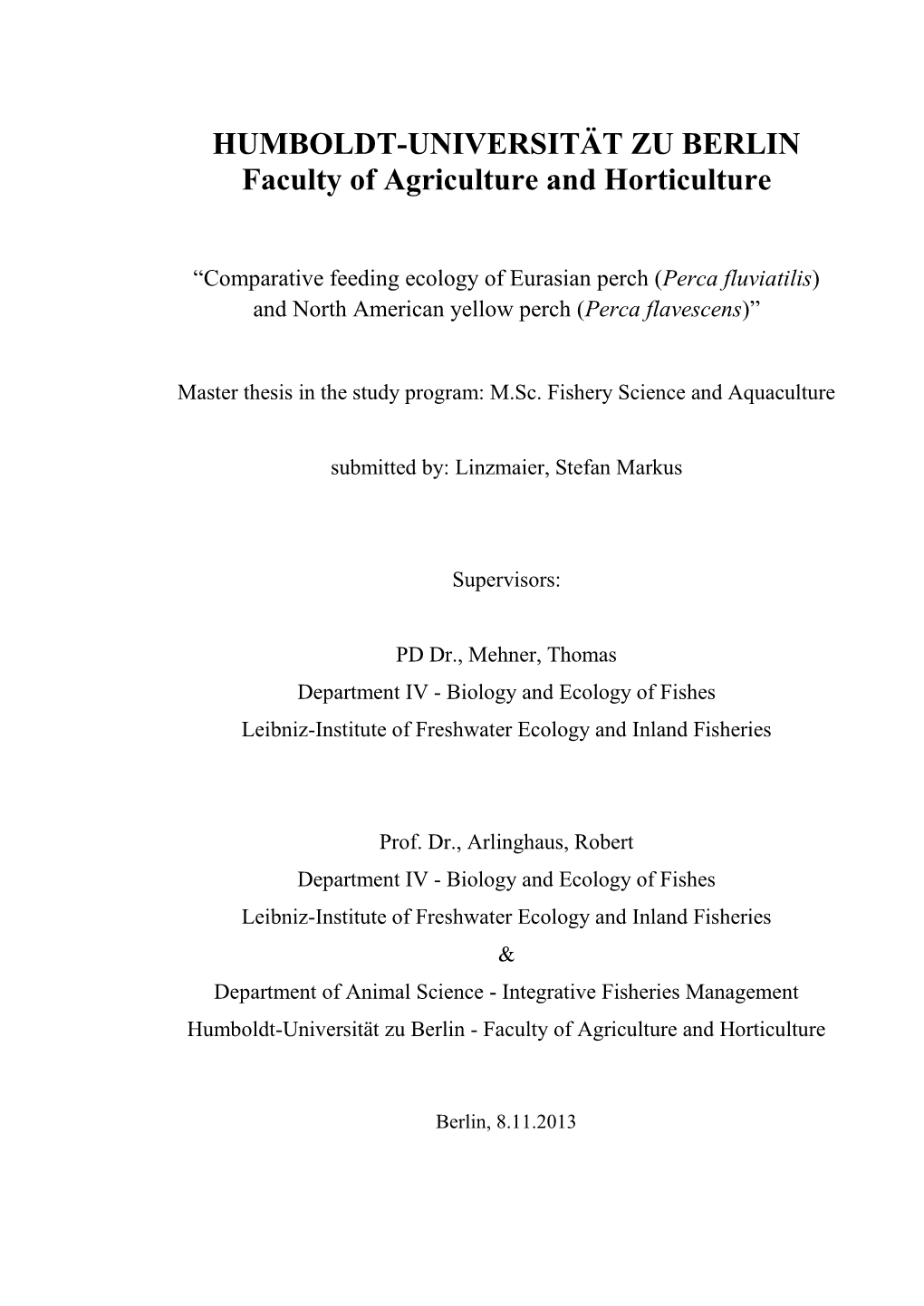 Feeding Ecology of European & North American Perch