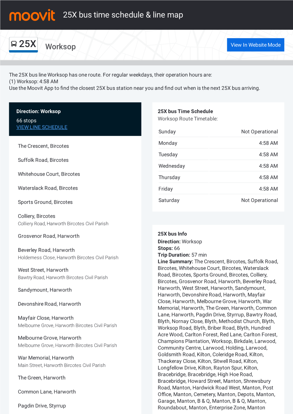 25X Bus Time Schedule & Line Route