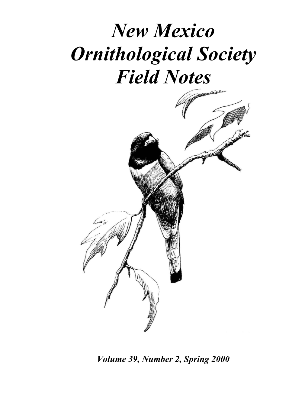 New Mexico Ornithological Society Field Notes